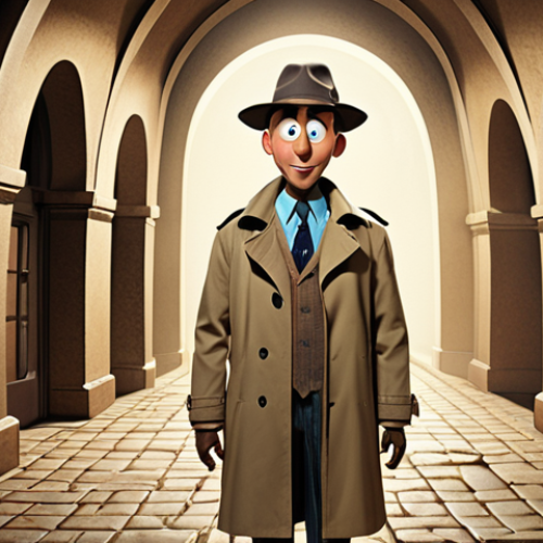 A whimsical and intellectually humorous scene featuring "Detective Butt," the anthropomorphic butt-shaped detective, in a classic trench coat and fedora, holding a magnifying glass. He is standing in a stylized, slightly absurd mystery setting, with subtle visual gags that parody traditional detective noir tropes. Surrounding him, a diverse group of children and adults are shown with expressions ranging from hearty laughter to thoughtful smiles, indicating the show's multi-layered humor that appeals to all ages. The art style should be vibrant and playful, yet convey a sense of cleverness and unexpected depth.
